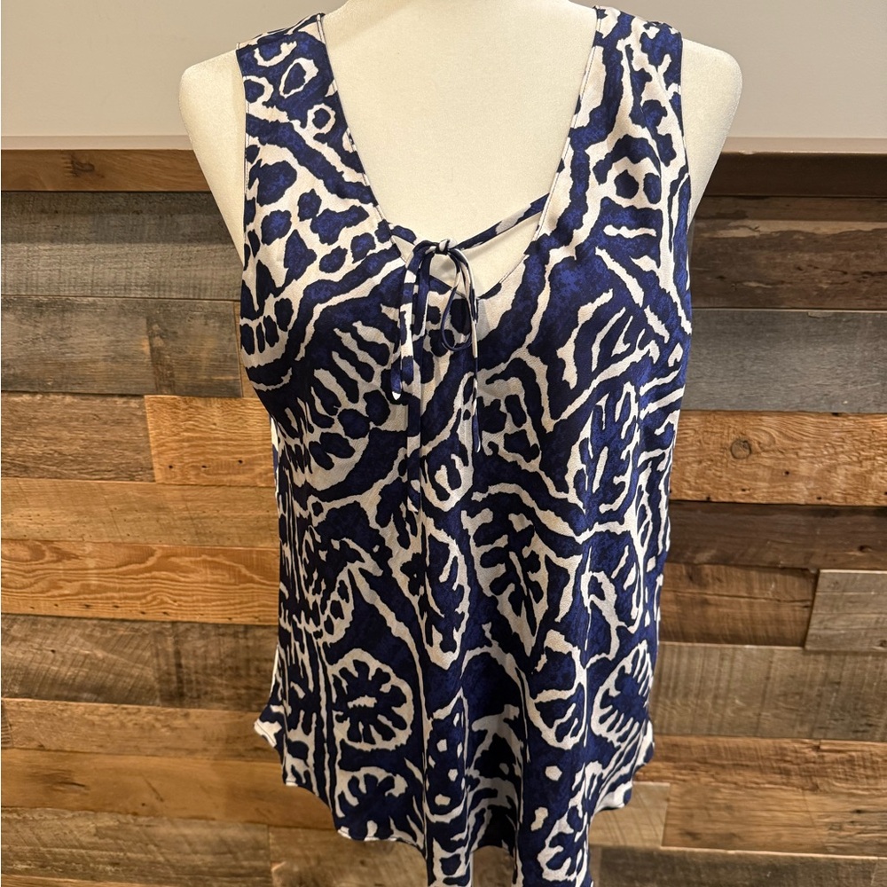 NIC+ZOE Blue and White Tie Front Tank Top
